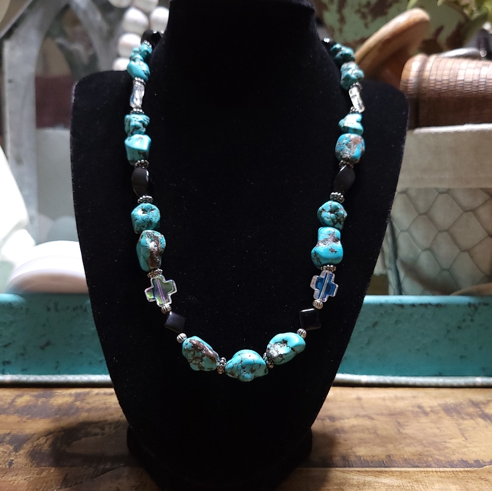 Aurora Borealis Crosses Dyed Howlite Necklace